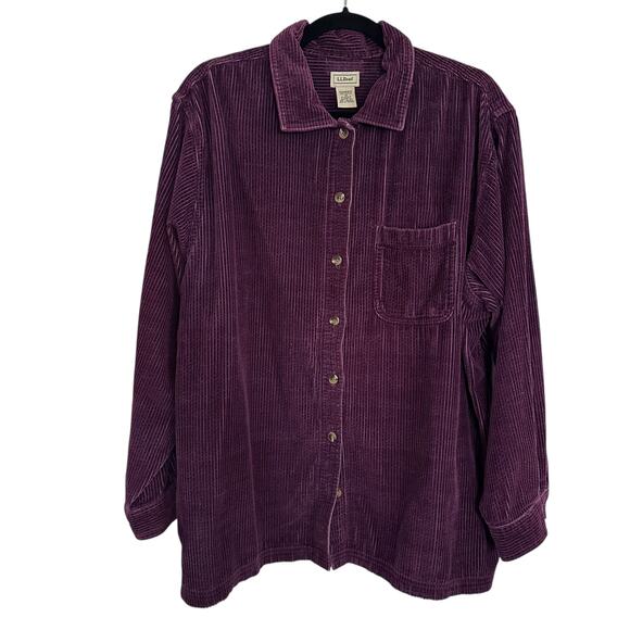 Vintage L.L.Bean Women’s 1X Purple Wide Wale Corduroy Button Down Shirt - Picture 1 of 7